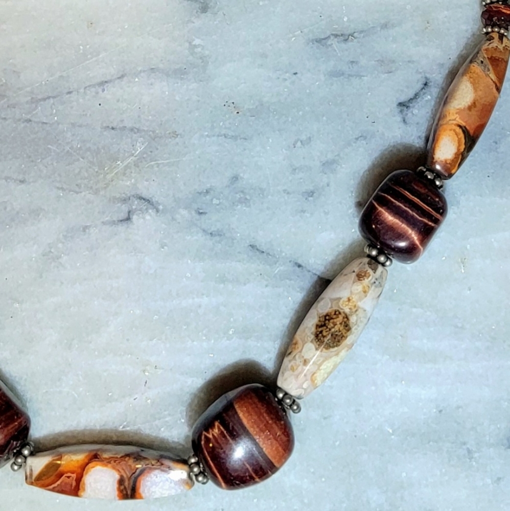 Rhylolite Tiger Eye Sterling 925 Necklace 19" Earrings Set - Picture 2 of 6